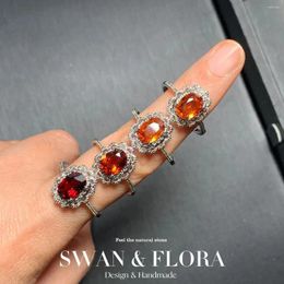 Cluster Rings Natural Garnet Ring Oval Stone Female Handmade Fine Jewelry For Women Gift Multicolor Vintage Style