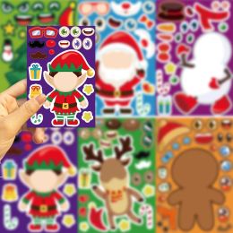 Christmas 8PCS for Kids Girls Boys Random Santa Snowman Elk Make-a-face Stickers Xmas Crafts Party Favors Supplies Rewards Gift