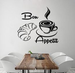 New Arrival Coffee Croissant Wall Decals French Bon Appetit Vinyl Removable Home Decor Wall Stickers7089156