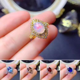 Cluster Rings FS Real S925 Sterling Silver Inlay 7 9 Natural Topaz/Sapphire/Opal/Garnet Ring Fine Charm Wedding Jewelry For Women MeiBaPJ