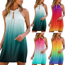 Casual Dresses Summer For Women 2024 Printed Sleeveless Dress Hollow Out O Neck Beach Mini Sundress Female