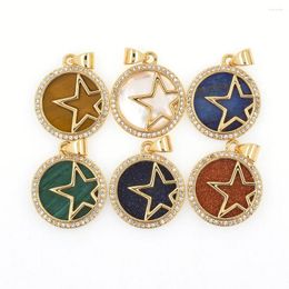 Pendant Necklaces Fashion Natural Stone Star Medal Round Lapis Lazuli Shell CZ Gold Plated Charm Jewellery Making Women Accessories