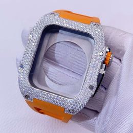 Iced Out Vvs Moissanite Diamond Hip Hop Custom Made Rubber Strap Watch Case