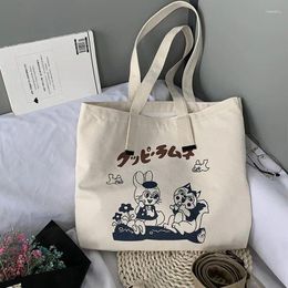 Bag Eco Reusable Women Shopping Large Capacity Cartoon Print Ladies Canvas Shoulder Vintage Beach Handbags Bolsas De Tela