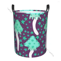 Laundry Bags Basket Round Dirty Clothes Storage Foldable Cartoon Mushrooms With Skulls Hamper Organizer