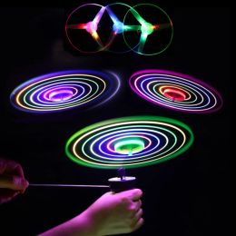 New 6 Light Pull Wire Flying Disc LED Luminous Flying Toy Arrow Outdoor Shining Rocket Toys Slingshot Children Fun Game Gifts