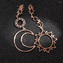 Dangle Earrings Fashion Hollow Star Moon Sun Creative Asymmetry Drop For Women Jewelry Accessories