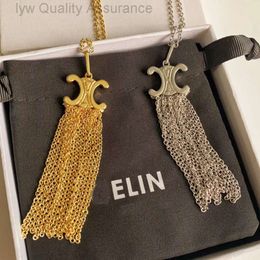 Designer celiene necklace Triumphal Arch 23 New Metal Tassel Long Necklace Cel23 French Style High Grade Womens Sweater Chain Necklace