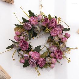 Decorative Flowers Retro Artificial Peony Garland Door Hanging Decoration Wedding Designs Fake Wreath Year Home Party Floral Ornaments