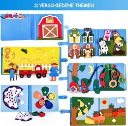 Toddlers Montessori Cloth Book Storey Scene Busy Book With Animal Hand Puppet Travel Quite Book Toys