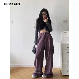 Women's Jeans American Vintage High Waist Straight Pants Casual Baggy Y2K Wide Leg Grunge Street Purple Denim Trouser