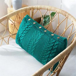 Pillow Knitted Wool With Core 35x65cm Burgundy Dark Green Khaki Korean Style Button Design Home Decoration Travel Leisure