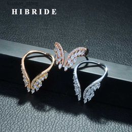 Cluster Rings HIBRIDE New Trendy Womens Jewellery Handmade AAA Cubic Zirconia Butterfly Wing Adjustment Womens Wedding Ring Bijourx R-266 L240402