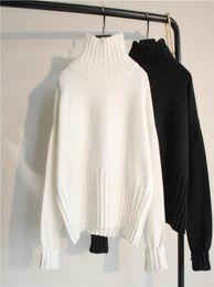 White Turtleneck Sweater Women Loose Knitted Pullover Sweater Autumn Winter Casual Long Sleeve Ladies Tops Women Q20068799476
