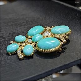 Stud Earrings European And American Simple Natural Stone Turquoise Brooch Drop Delivery Jewellery Dhuxb