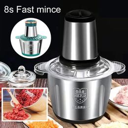 Electric Meat Grinder Stainless Steel Food Processor Chopper Kitchen Utensils Vegetable and Fruit Household 240325