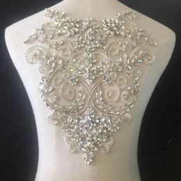 Pure Hand Made Clear Crystal Rhinestone Beaded Bridal Bodice Applique for Wedding Belt Bridal Sash ,Haute Couture Aceessories