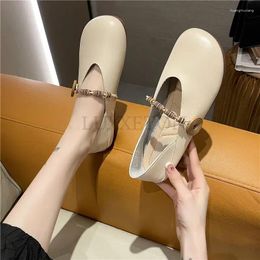 Casual Shoes Soft Leather Comfortable Mary Jane Women Spring Summer Gentle Fairy Style Flat Bottom Retro Button Ladies