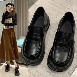 Dress Shoes Pu Leather Platform Loafers Women British Style Thick Mid Heels Walking Oxfords Girl Slip On College Gothic Sneakers Mujer