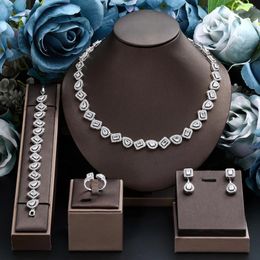 Necklace Earrings Set 4-piece Women Jewelry CZ Zircon Tennis Bracelet Ring For Dubai Nigeria Bride