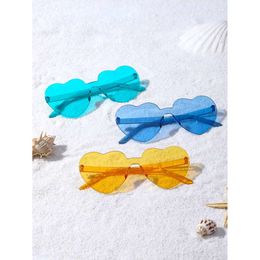 3pairs Women Rimless Heart Shaped Green Red Yellow Fashion Y2K Glasses for Musical Festival Wedding Summer Beach Rave Party Travel Clothing Accessories.