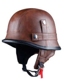 Leather German Style Retro and Vintage Half Open Face DOT Approved Motorcycle Helmet With Visor for Man and Woman306n3947096