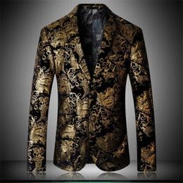 Brand Mens Fashion Print Blazer Design Plus Size Hip Casual Male Slim Fit Suit Jacket Singer Costume 240318
