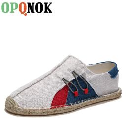 Shoes OPQNOK Linen Breathable Casual Flats Shoes Mens Espadrilles Loafers Fashion Men Canvas Shoes Fisherman Shoe Driving Footwear