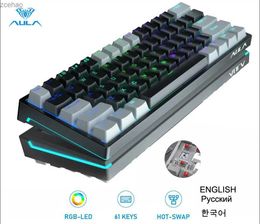 Keyboards AULA F3261 RGB Effect USB Mini Mechanical Game Keyboard Red Switch 61 Key Line Isolation Independent Cable Suitable for Mac WindowsL2404