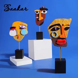 SAAKAR Resin Colourful Face Distorted Abstract Face Mask Statue Figurines for Interior Home Abstract Figure Office Decor Objects 240318