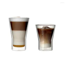 Cups Saucers Set Of 2pcs 250/350ml Fashion Double Wall Coffee Cup Heat Resistant Borosilicate Glass For Late Mixed Drinking 8.5/12oz