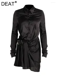 Work Dresses Fashion Women's 2 Pcs Set Belt Lapel Single Breasted Backless Irregular A-line Folds Skirts Suit Summer 2024 7AB3524