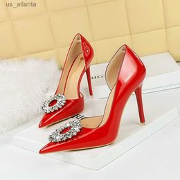 Dress Shoes BIGTREE Female Pumps Women Fashion Office Rhinestone Pointed Toe Patent Leather 10CM Thin Heels Lady Party H240403XOO0