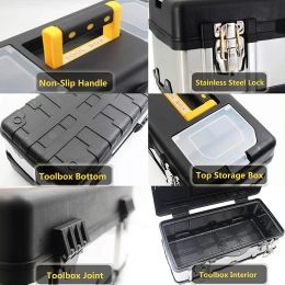 Portable Toolbox 14/17/20 Inch Double Layer Tools Storage Box with Handle Multifunctional Hardware Tool Organiser