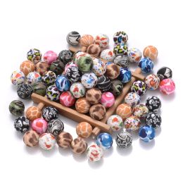 10Pcs 15mm Colorful Print Leopard Pattern Silicone Beads Ball Shape Teething Jewelry Beads For Teether Pacifier Chain Necklace