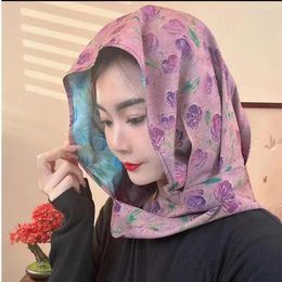 Scarves Double-sided Printing Muslim Baotou Hat Breathable Simulation Silk Turban Scarf Ribbon Soft Sun-Resistant