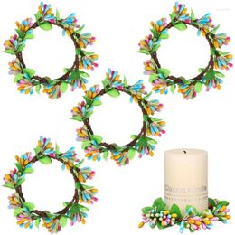 Decorative Flowers 4Pcs Artificial Berry Candle Rings Pillar Holder Imitation Wreath Rustic Wedding Centerpiece Floral Wreaths