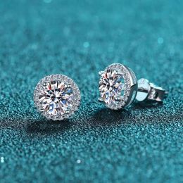 925 Sterling Silver 1 Carat Moissanite Round Earrings Engagement Wedding Daily Work Party Travel Luxurious Gift For Women