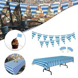 Table Cloth 1set String Pull Flag Toothpick Oktoberfest Pennant Cover Banner Beer Outdoor Festive Party Decoration Plastic