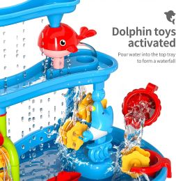 Kids Sand and Water Table Toy 3-layer Outdoor Beach Toy Water and Sand Game Table Suitable for Kid Aged 3-5 Years Old for Play