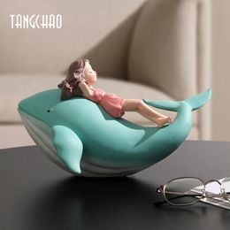 Figurine Whale Girl Statue Nordic Resin Home Decor Modern Figurines For Interior Living Room Office Aesthetic Room Decor Gift 240322