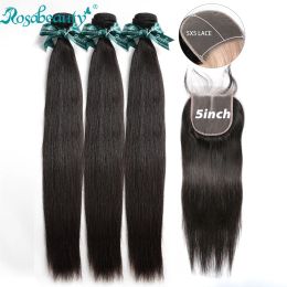 Closure Rosabeauty Straight Bundles With 5x5 Lace Closure Brazilian Remy Double Drawn Human Hair Bundles With Closure Frontal 28 30 Inch