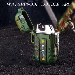 Outdoor Portable Waterproof Camouflage Double Arc Charging Lighter USB Cigarette Lighter Windproof and Silent Manufacturer Direc