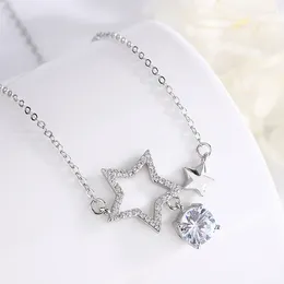 Pendant Necklaces 925 Sterling Silver Needle Trendy Star Crystal Necklace For Women Girls Wedding Engagement Valentines Day Gift Fashion