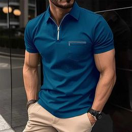 Men's T-Shirts New summer fashion slim mens top POLO shirt trend solid Colour zipper pocket mens sports polo shirt 2443
