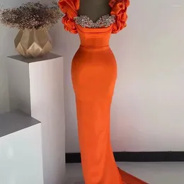Party Dresses 2024 Prom Dress Mermaid Puff Sleeves Formal Es Long Sweetheart Luxury Crystal Orange Satin Evening