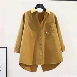 Women's Blouses Autumn Cotton Cardigan Women Shirt Back Split Loose Top Button Up Basic Laple Female Casual Pocket