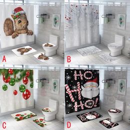 Shower Curtains Merry Christmas Pattern Bathroom Set Fabric Curtain Anti-slip Bath Mat Bell Tree Santa Toilet Seat Cover