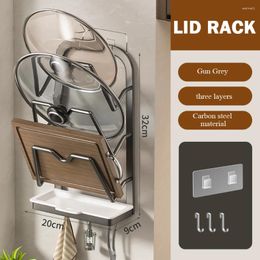 Kitchen Storage 2/3 Tier Pot Lid Shelf With 3 Hooks Durable Large Capacity Rack For Home