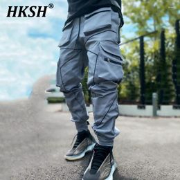 Men's Pants HKSH Spring Autumn Tide Casual Cargo Leggings Straight American Fashion Pocket Reflective Stripe Overalls HK0137